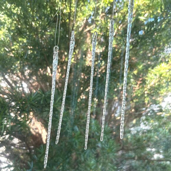 Silvestri Vintage Glass Icicle Ornaments – Set of 5 Twisted Clear Icicles - Picture 13 of 15